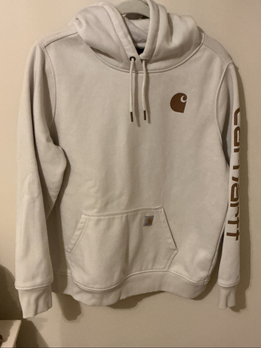 Carhartt Off-White Pullover Hoodie with Brown Logo
